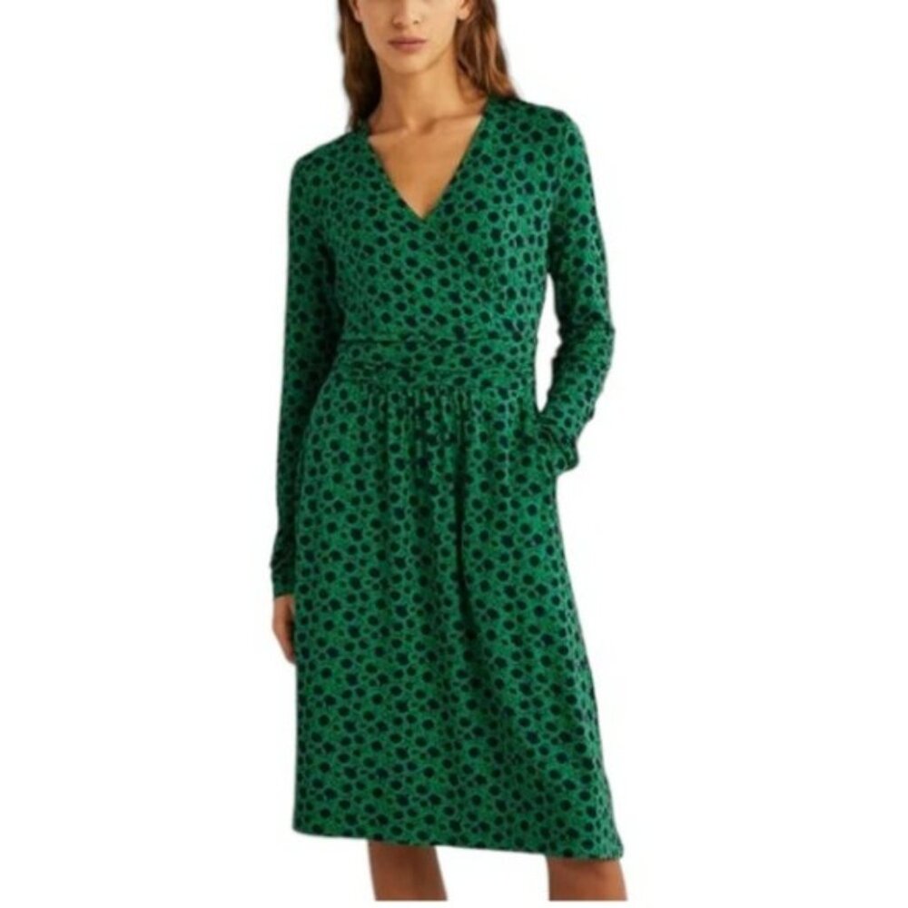Boden Layla Jersey Floral Dress Pockets - Emerald Green/Navy - 8L